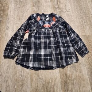 Deux par Deux Plaid Kids Blouse with Embroidery